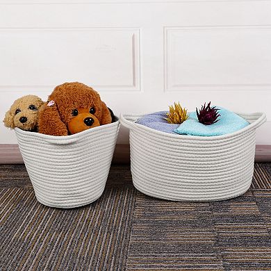 Storage Basket Bin Set Woven Storage Basket Sturdy Cotton Rode Container With Handles
