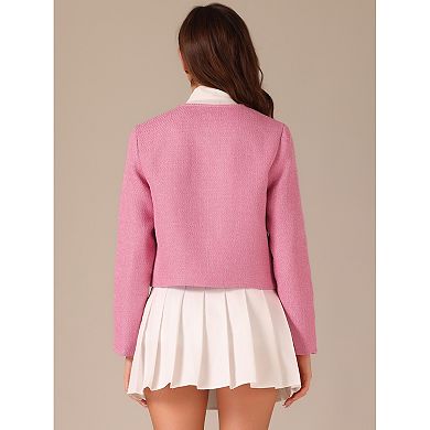 Scoop Neck Jacket For Women's Tweed Plaid Double-breasted Long Sleeve Casual Jackets