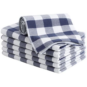Terry Kitchen Towels Set of 6 Plaid Soft Absorbent Drying Dish Towels for Kitchen Cooking