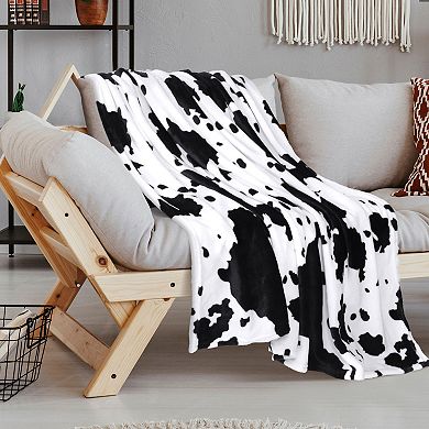 Flannel Fleece Throw Blanket Cow Texture Soft Sofa Couch Cover Black