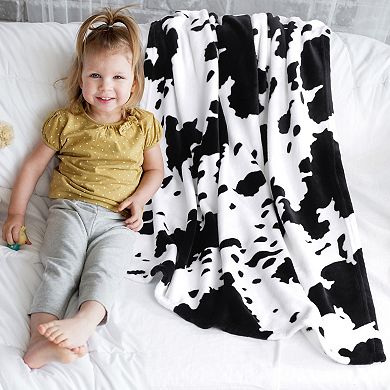 Flannel Fleece Throw Blanket Cow Texture Soft Sofa Couch Cover Black