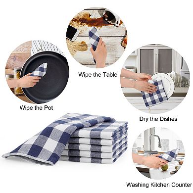 Dishcloths Set of 6 Soft Absorbent Drying Kitchen Washcloths, Plaid with Hang Loop