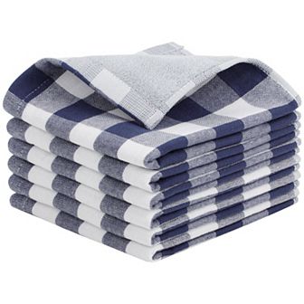 Dishcloths Set of 6 Soft Absorbent Drying Kitchen Washcloths, Plaid with Hang Loop