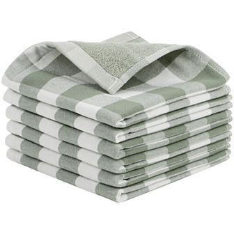 Dishcloths Set of 6 Soft Absorbent Drying Kitchen Washcloths, Plaid with Hang Loop