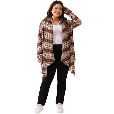 Women's Plus Size Long Front Open Cardigans Sweaters Lightweight Boho Striped