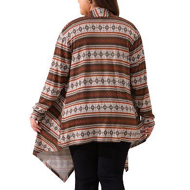 Women's Plus Size Long Front Open Cardigans Sweaters Lightweight Boho Striped
