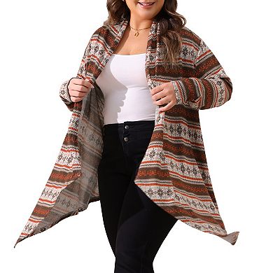 Women's Plus Size Long Front Open Cardigans Sweaters Lightweight Boho Striped