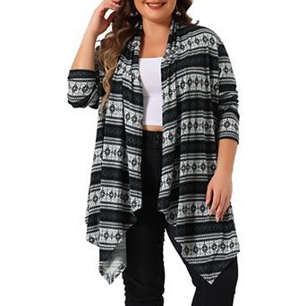 Women's Plus Size Long Front Open Cardigans Sweaters Lightweight Boho Striped