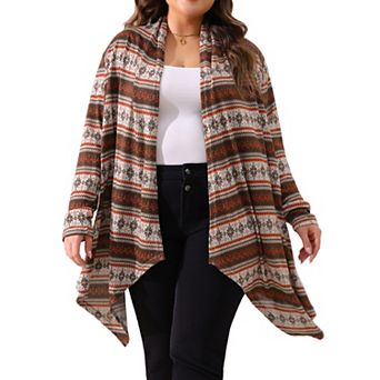 Women's Plus Size Long Front Open Cardigans Sweaters Lightweight Boho Striped
