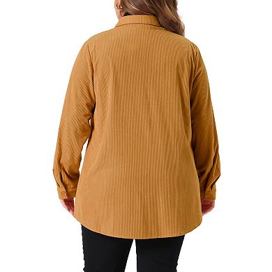 Plus Size Corduroy Shacket Jackets for Women Shirts Pocket Long Sleeves Tops