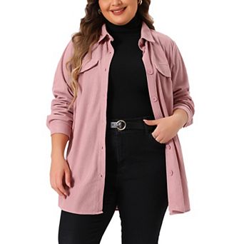 Plus Size Corduroy Shacket Jackets for Women Shirts Pocket Long Sleeves Tops