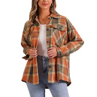 Women's Casual Drop Shoulder Loose Plaids Shirt