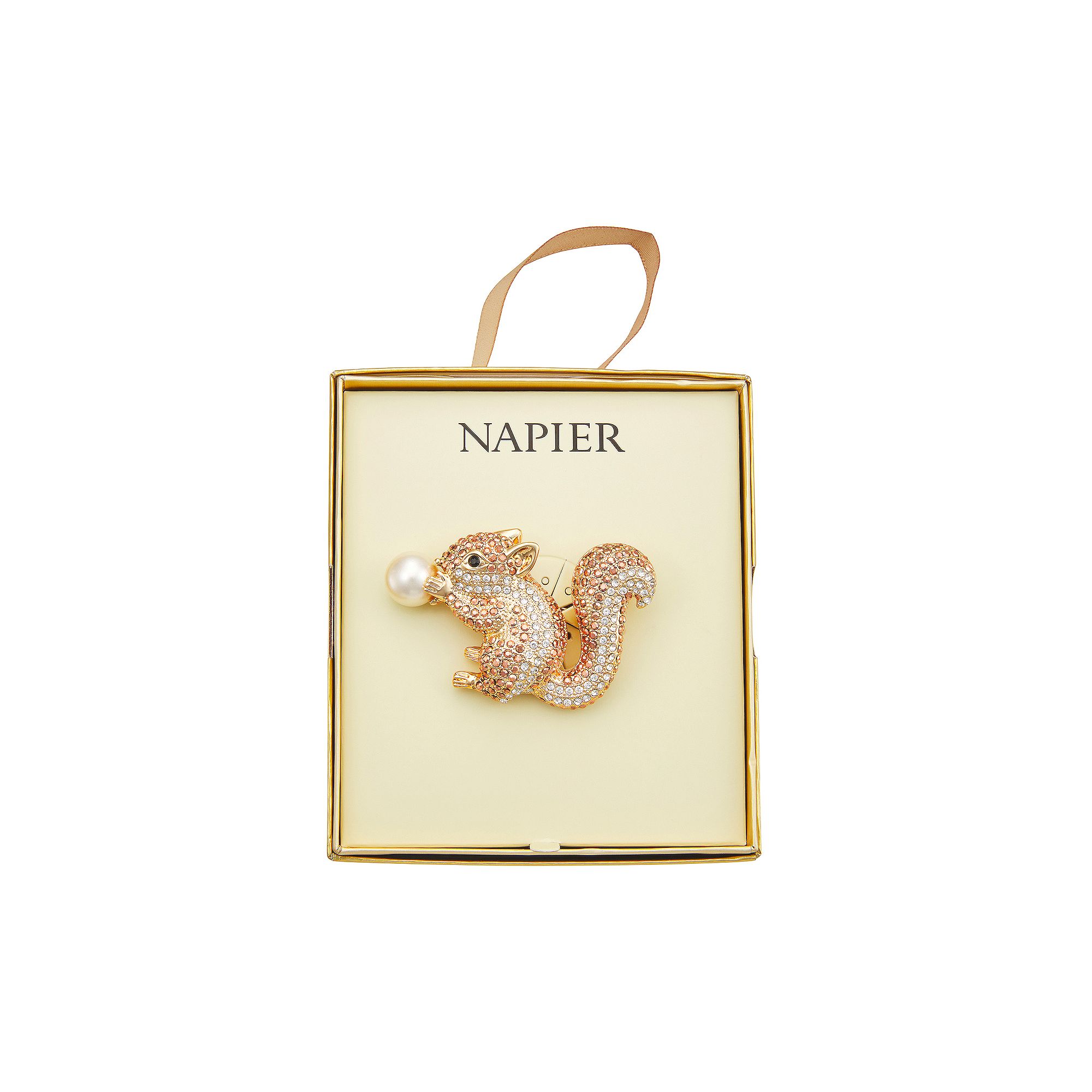 Napier Silver Tone Smulated Crystal & Simulated Pearl Squirrel Pin, Womens