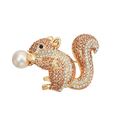Napier Silver Tone Smulated Crystal & Simulated Pearl Squirrel Pin
