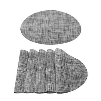 Washable Placemats 6 pc Woven Mats For Kitchen Oval, Gray, 18" X 12"