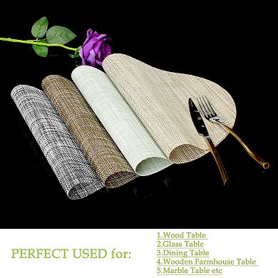 Washable Placemats 6pcs Woven Mats For Kitchen Oval, Gray, 18" X 12"