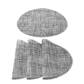 Placemats 4 pc Woven Non-slip Mats For Kitchen Oval, Gray, 18" X 12"