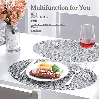 Placemats 4 Pcs Woven Non-slip Mats For Kitchen Oval, Gray, 18" X 12"