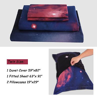 4 Piece Galaxies Duvet Cover Sets 3d Printed Space Themed, All Season Reversible Design