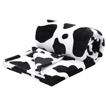 Cow Printed Flannel Throw Blanket Soft 300gsm Black And White 39" X 51"