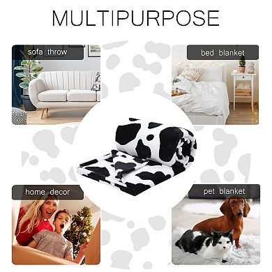 Cow Printed Flannel Throw Blanket Soft 300gsm Black And White 39" X 51"