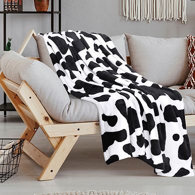 Cow Printed Flannel Throw Blanket Soft 300gsm Black And White 39" X 51"
