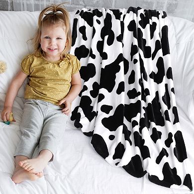 Cow Printed Flannel Throw Blanket Soft 300gsm Black And White 39" X 51"