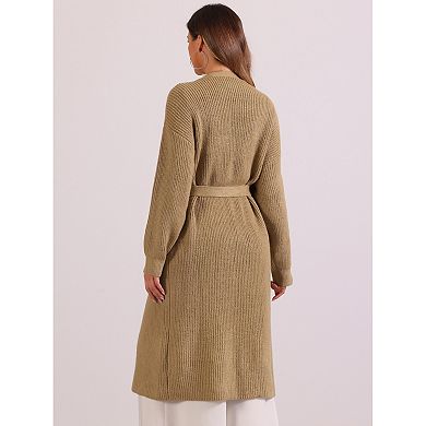 Women's Long Cardigan Open Front Long Sleeve Belted Knit Sweater