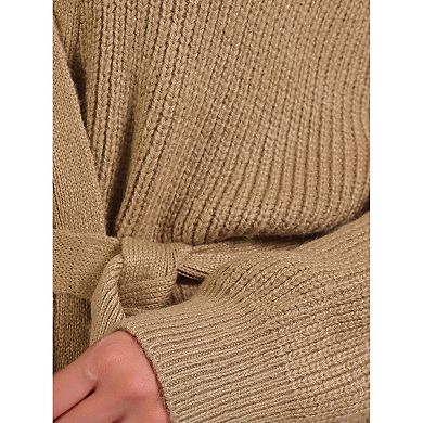 Women's Long Cardigan Open Front Long Sleeve Belted Knit Sweater