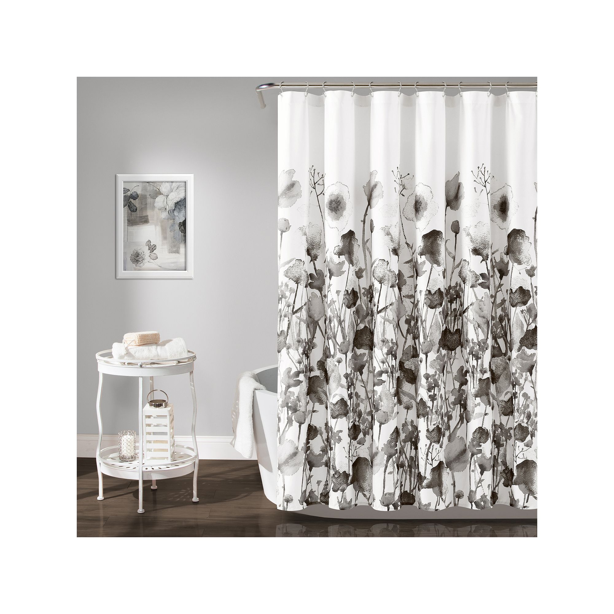 Lush Decor Zuri Flora Gray Shower Curtain, Size: 72X72, White