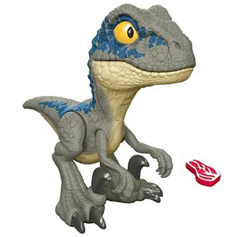 Mattel Jurassic World Mega Roar Blue Velociraptor Dinosaur Toy with Sound & Stretchable Jaw