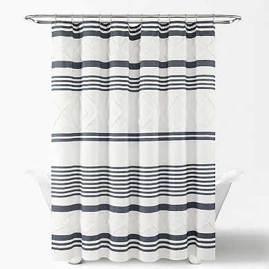 Lush Decor Urban Diamond Stripe Woven Tufted Shower Curtain