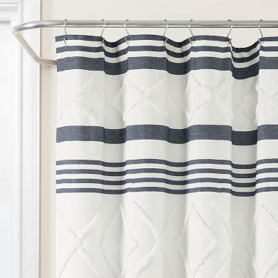 Lush Decor Urban Diamond Stripe Woven Tufted Shower Curtain