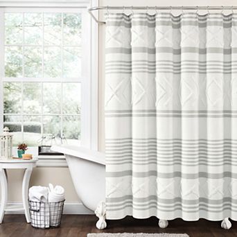 Lush Decor Urban Diamond Stripe Woven Tufted Shower Curtain