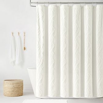 Lush Decor Jacquard Wave Soft White Shower Curtain