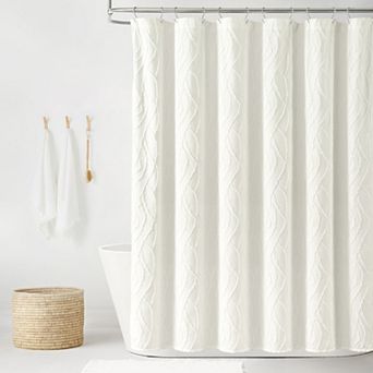 Lush Decor Jacquard Wave Soft White Shower Curtain