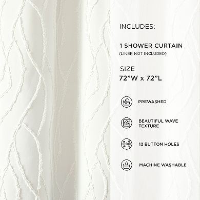 Lush Decor Jacquard Wave Soft White Shower Curtain