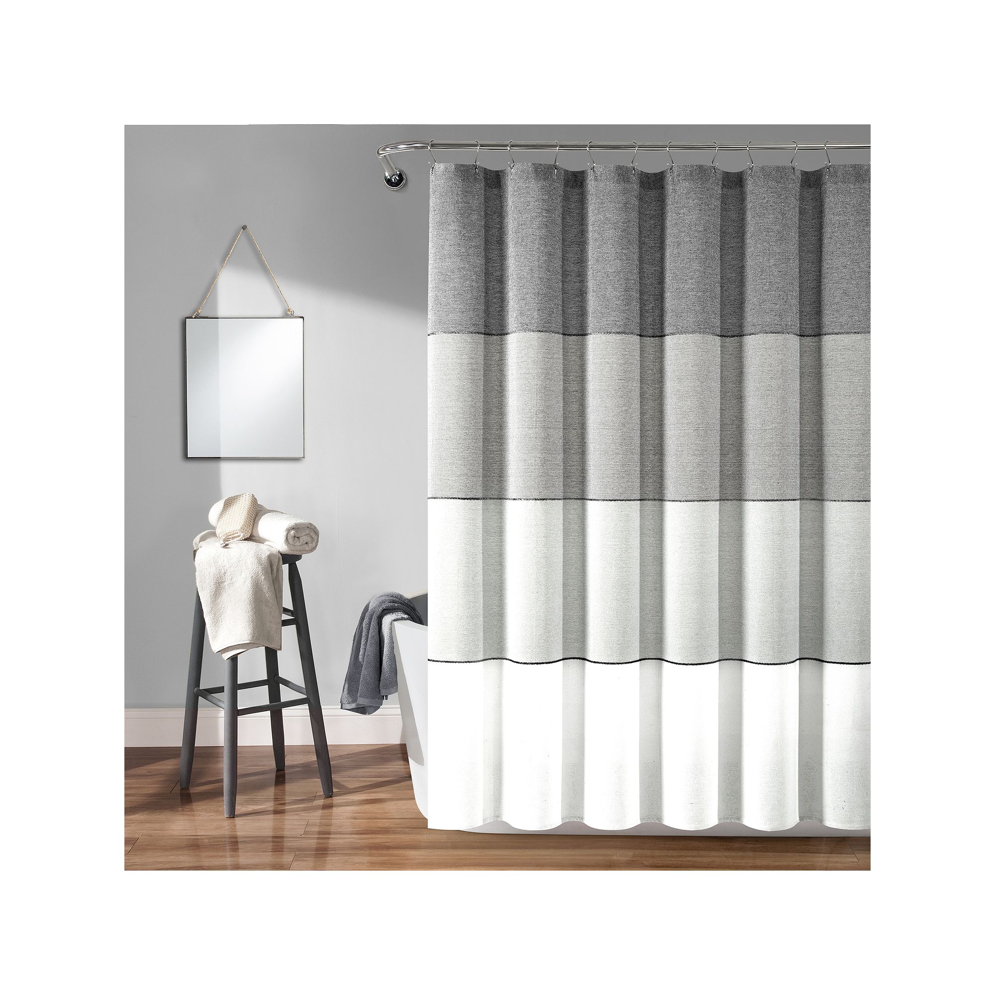 Lush Decor Color Block Ombre Yarn Shower Curtain, Size: 72X72, Gray