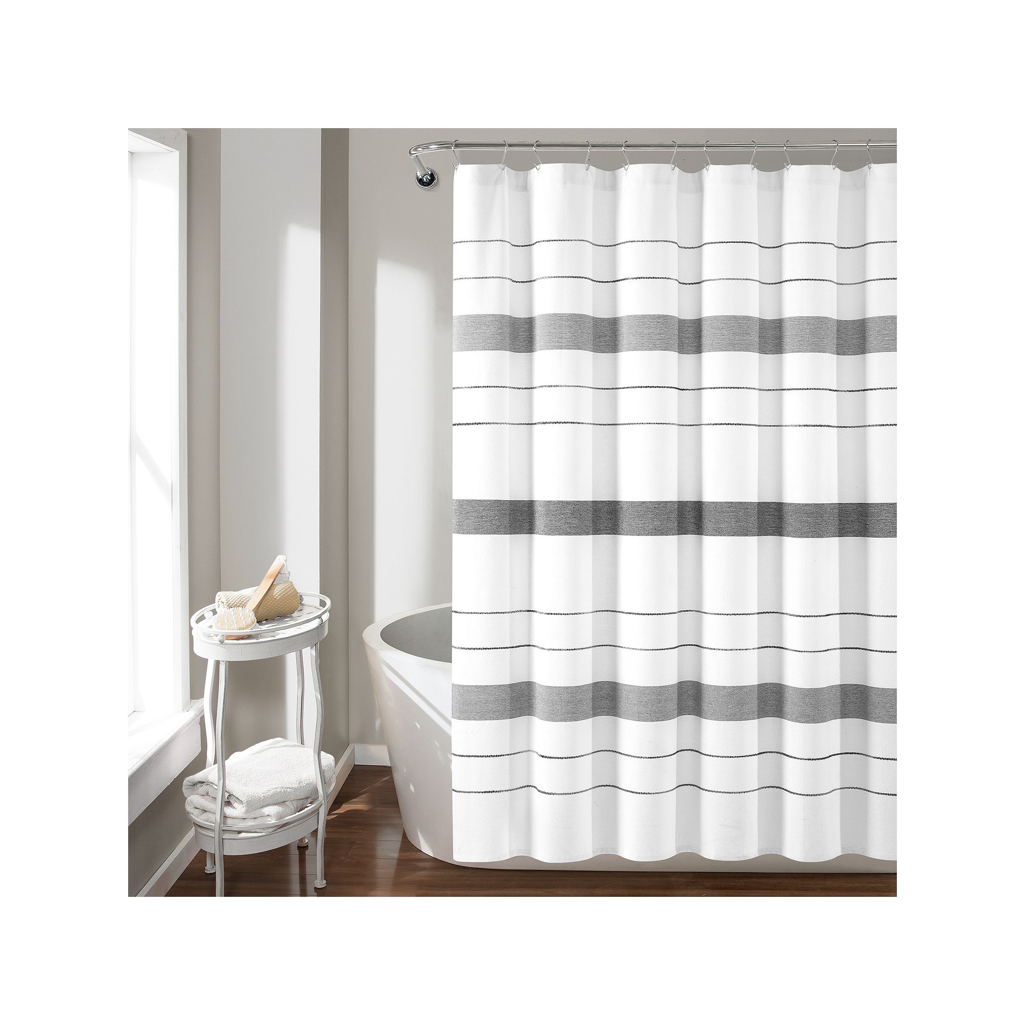 Lush Decor Chic Stripe Yarn Shower Curtain, Size: 72X72, Gray