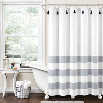 Lush Decor Boho Tassel Stripe Yarn Shower Curtain