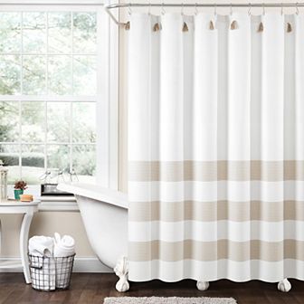 Lush Decor Boho Tassel Stripe Yarn Shower Curtain