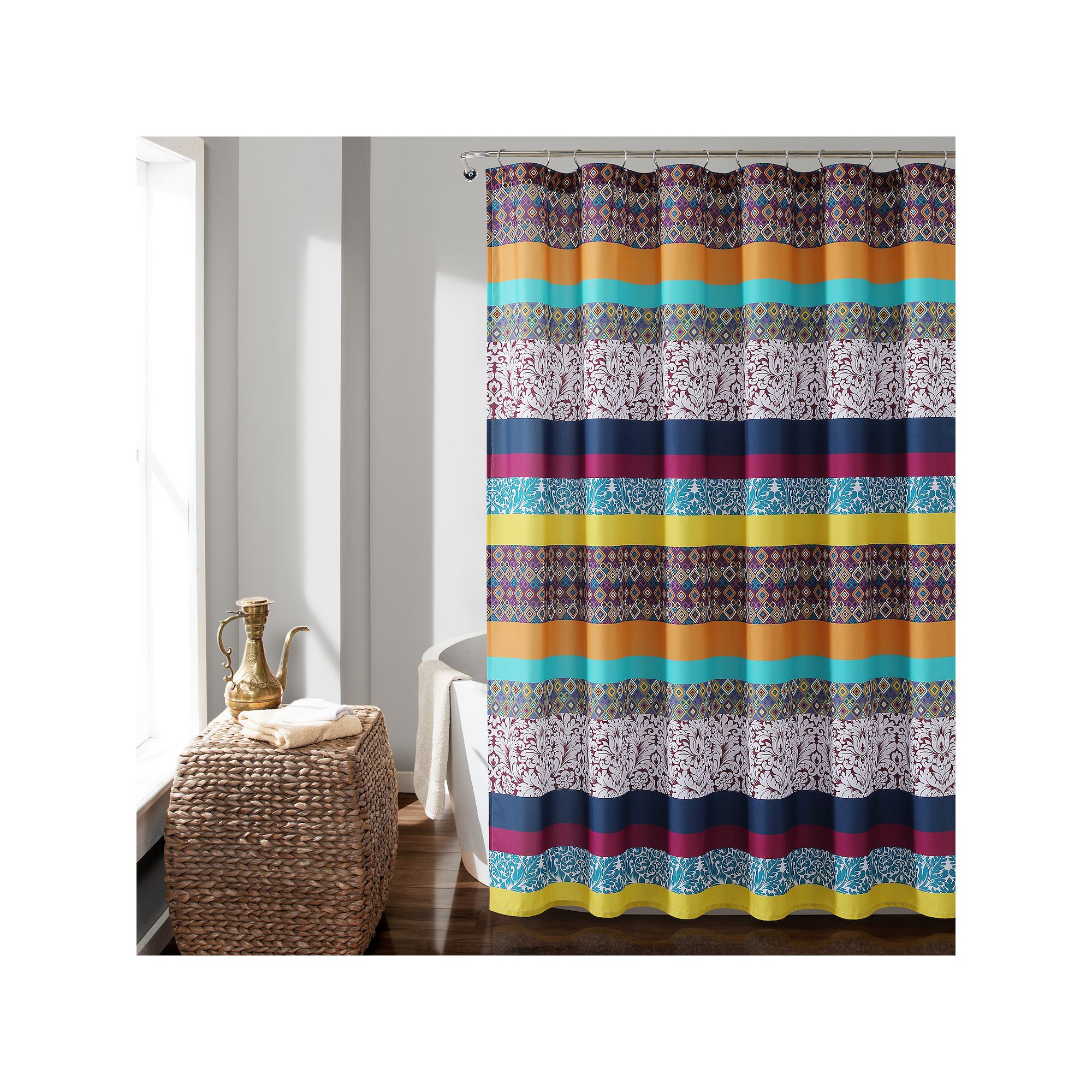 Lush Decor Boho Stripe Shower Curtain, Size: 72X72, Purple