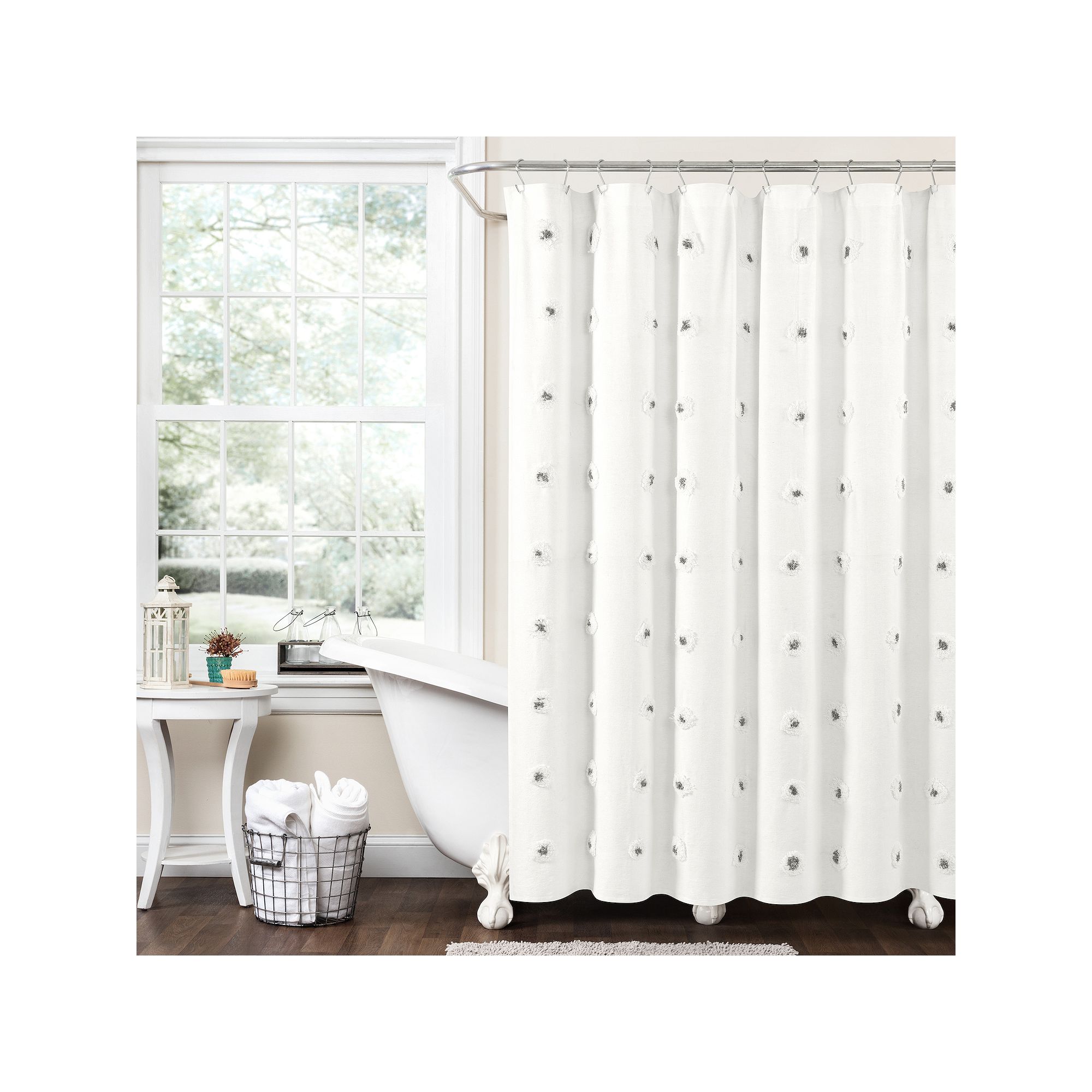 Lush Decor Boho Circle Tufted Yarn Shower Curtain, Size: 72X72, Gray