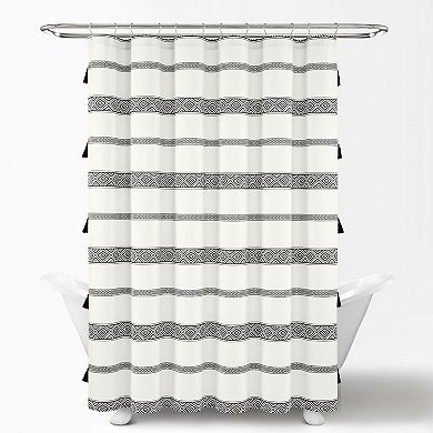 Lush Decor Ava Boho Stripe Tassel Shower Curtain