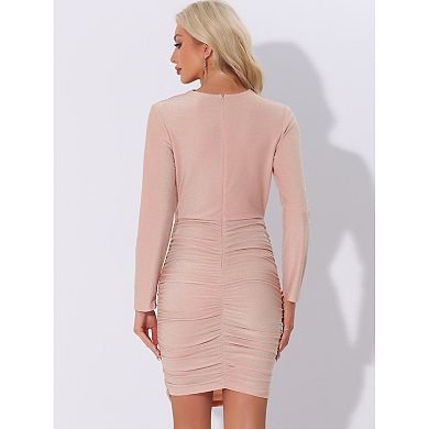 Glitter Dresses For Women's Long Sleeve Ruched Cowl Neck Bodycon Dress