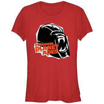 Juniors' Kingdom Of The Planet Of The Apes Gorilla Head Fitted Graphic Tee