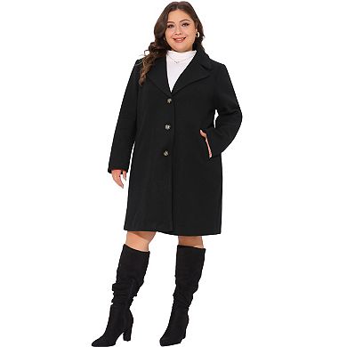 Plus Size Winter Coat for Women Casual Notch Lapel Single-Breasted Peacoat