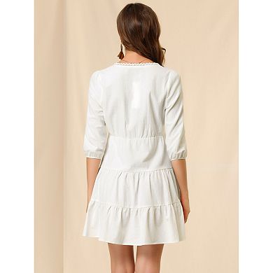 Women's Mini 3/4 Sleeve Casual Cotton Deep V Neck Dresses