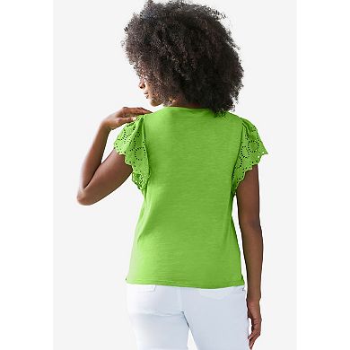 ellos Plus Size Eyelet Cap Sleeve Tee