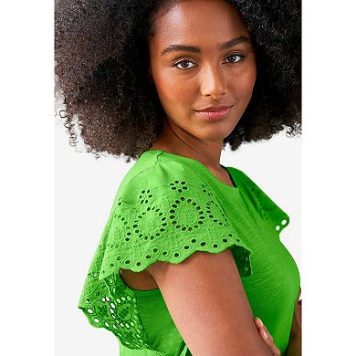 ellos Plus Size Eyelet Cap Sleeve Tee